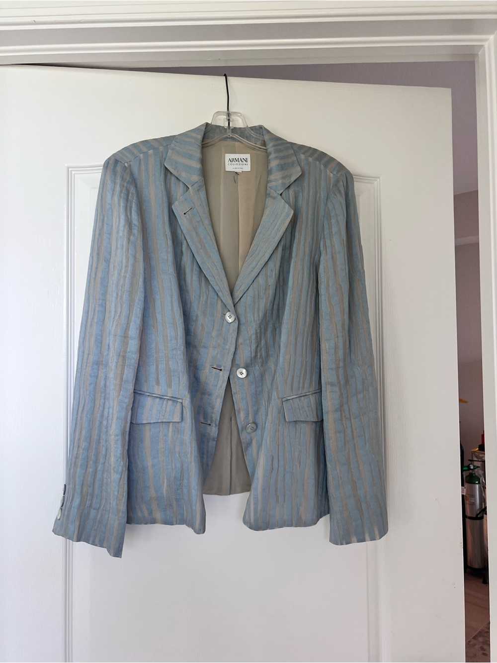 Armani Collezioni Light Blue and Beige Striped Blazer